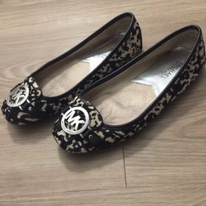 Michael Kors Black Ponyhair Animal Print Flats